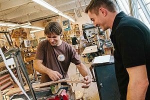 Rudi from Thomann’s Guitar workshop in the Fodera workshop