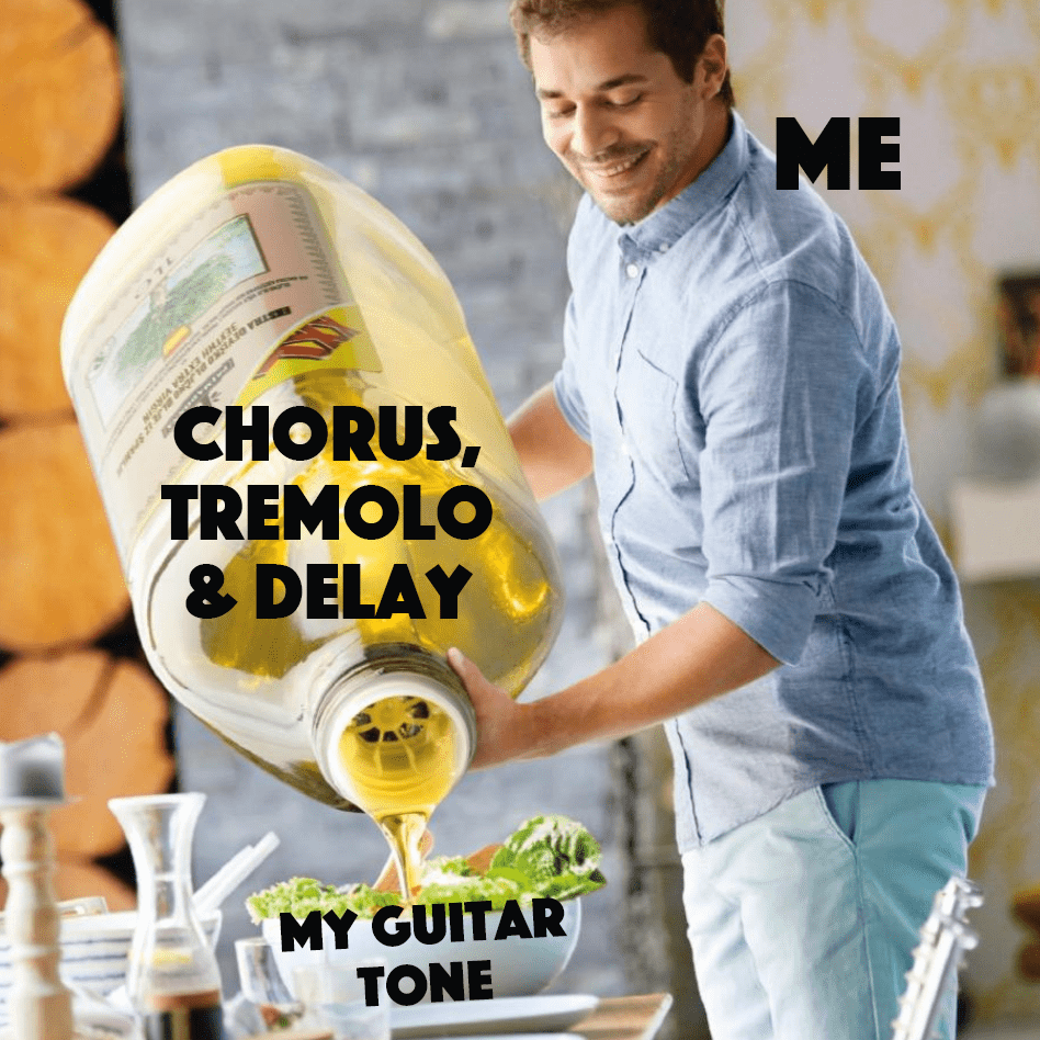 Pouring olive oil as guitar effects.