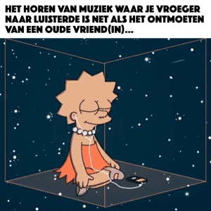 Lisa Simpson luistert vredig naar muziek in de ruimte en denkt terug aan oude liedjes.