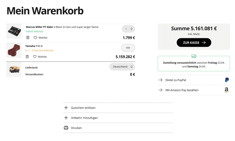 Der "neue" Warenkorb mit mehr Informationen