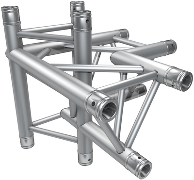 F33C45, 4-Weg 90° Ecke C45, mit Spitze oben,mit Abgang nach oben und unten, für linke Seite, 3-Punkt, Traverse, Rohrabstand 29cm (Außen)