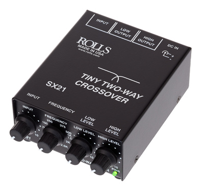 SX 21, Mini Crossover, Mono 2 weg Xover, Trennbereich 50-2500 Hz, Klinke Ein/Ausgänge, regelbarer Input-Gain, regelbarer output gain pro Weg