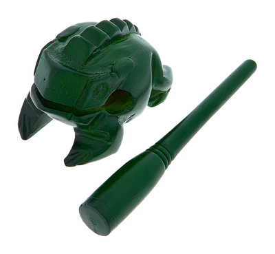 513GR Percussion-Frosch, Farbe Grün, Holz Ausführung, gleichzeitig Woodblock und Guiro, incl. Holzschlägel / Scraper Maße L= 10cm, B= 7cm, H=