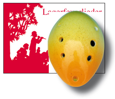 7- Loch Ocarina C Muschel Bass. Größe: 17,0 cm, Stimmung: C- Dur, Farbe: Gelb, Orange, inkl. Liederbuch ( Lagerfeuerlieder ) und Schnur. Die