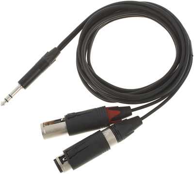 Convertcon Y-Kabel 3,0m, Y-Kabel 1x 6,3mm Stereoklinke > 2x XLR ConvertCon Stecker (male/female), rote Tülle für Ring, Länge 3,0 Meter,