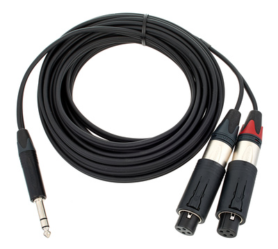 Convertcon Y-Kabel 6,0m, Y-Kabel 1x 6,3mm Stereoklinke > 2x XLR ConvertCon Stecker (male/female), rote Tülle für Ring, Länge 6,0 Meter,