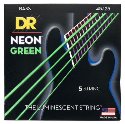 DR Strings Neon Green NGB5-45 elektrinės bosinės gitaros stygos 5 stygų 045