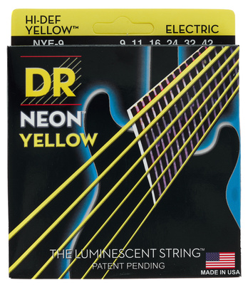 DR Strings Neon Yellow NYE-9 elektrinės gitaros stygos  