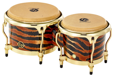 Latin Percussion LP201AX-2RR Raul Rekow Serie Bongo Set mit Tiger Print Finish, Kessel: 3 lagiger Folienbezogener Holzkessel mit Tiger Optik Finish,