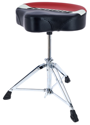 LAP50TH Atlas Pro Serie, Drummersitz, Sattel Ausführung, in Farbe Rot/Schwarz mit großem Ludwig Logo, Spindel höhenverstellung, von 47cm bis