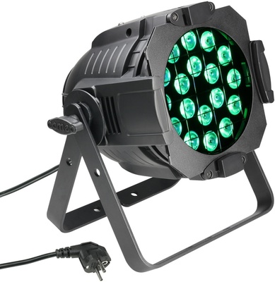Studio PAR64 18 x 8W QC, Studio PAR 64 Can 18 x 8W QUAD Colour LED RGBW PAR Scheinwerfer in schwarzem Gehäuse, Typ: Studio PAR 64, Farbspektrum: