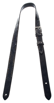 Richter Guitar Strap Rich Black, Robustes Bullenleder, Nieten: Vintage Mix, Breite: 4 cm, Länge: 125 - 169 cm, Farbe: schwarz, Made in Germany