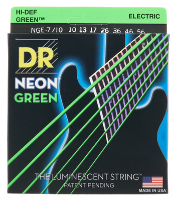 DR Strings Neon Green NGE7-10 7 stygų elektrinės gitaros stygos