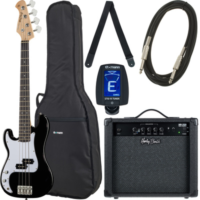 Harley Benton PB-Shorty LH BK bosinės gitaros komplektas