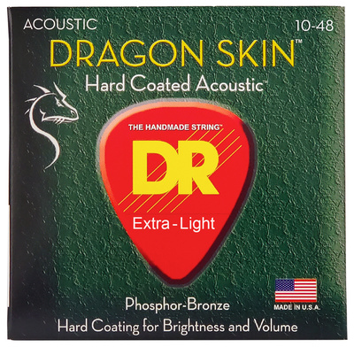 K3 Dragon Skin Acoustic Lite DSA-10, transparent beschichtete Phosphor Bronze Akustikgitarrensaiten, lange Haltbarkeit, alle 6 Saiten