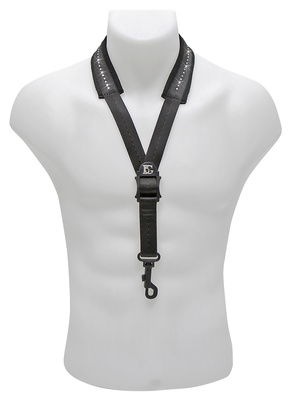 S10 GSH Swarovski Elements Tragegurt für Sopran-, Alt- oder Tenorsaxophon, Comfort, Kunststoff Karabiner, schwarz