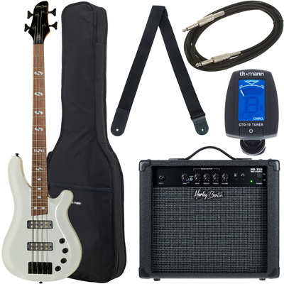 Harley Benton B-450 White bosinės gitaros komplektas