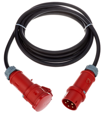 CEE Gummikabel 32A 6mm² 5m, schwere Gummischlauchleitung H07RN-F, 5 G 6 mm², 5-polig, 400 V, 6h, schwarz.