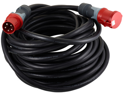 CEE Gummikabel 63A 16mm² 50m, schwere Gummischlauchleitung H07RN-F, 5 G 16 mm², 5-polig, 400 V, 6h, schwarz; Schutzklasse IP 44