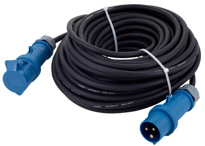 CEE Blau Gummikabel 16A 2,5mm² 25m, Gummischlauchleitung H07RN-F, 3 G 2,5 mm², 3-polig, 230 V, 6h, schwarz. mit Mennekes IP44 Stecker und