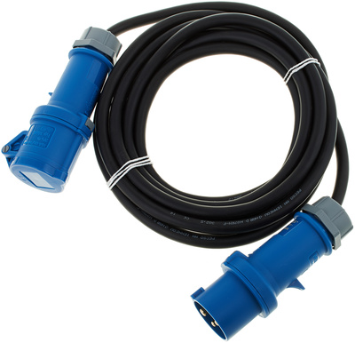 CEE Blau Gummikabel 16A 2,5mm² 5m, Gummischlauchleitung H07RN-F, 3 G 2,5 mm², 3-polig, 230 V, 6h, schwarz. mit Mennekes IP44 Stecker und