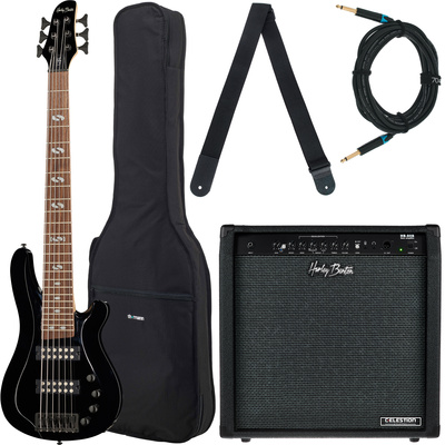 Harley Benton B-650 Black Progressive bosinės gitaros komplektas