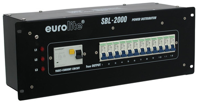 SBL-2000 19"" Power distributor, SBL-2000 32-A-Stromverteiler im 19"" Gehäuse (483 mm). 12 x 2-polige Sicherungsautomaten (16 A - trennt auch