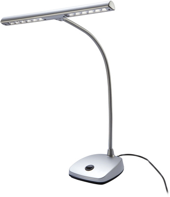 K&M 12297 Silver, LED Pianoleuchte, 12 LED's, 2500 Lux, 415 mm Schwanenhals zur idealen Positionierung, schwerer Sockel für stabilen Stand, An/Aus