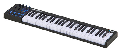 V49, USB-MIDI Controller Keyboard, 49 anschlagdynamische Tasten, Pitch Bend- und Modulationsrad, 8 anschlagdynamische Pads mit blauer LED
