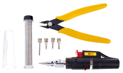 Gaslötkolben-Set, Service Set für mobile Lötarbeiten, beinhaltet 1x Gaslötkolben mit Piezo-Zündung, 5x verschiedene Lötspitzen, 1x Lötzinn, 1x
