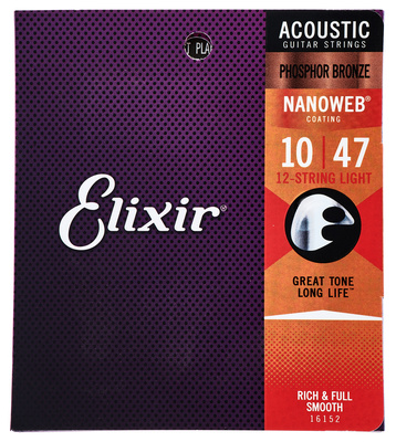 Elixir Nanoweb Light 12 stygų fosforinės akustinės gitaros stygos