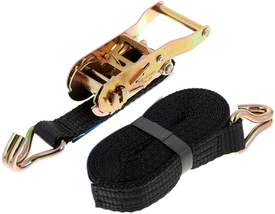Zurrgurt 25mm breit x 4m lang, 1000 daN Zurrkraft, in schwarz mit Ratsche und Spitzhaken. 2 - teilig, Zurrkraft LC: 1000 daN. Polyester