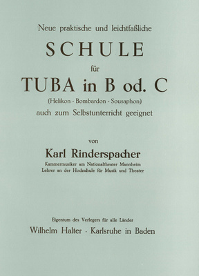 Musikverlag Wilhelm Halter Rinderspacher Tuba Bb or C tūbos mokomoji medžiaga