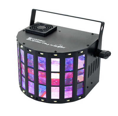 B-Stock, Cameo Superfly XS, 2-in-1 Derby-Effekt und Strobe inkl. IR-Fernbedienung, RGBW-Derby-Effekt mit vier 3 W LEDs, Stroboskop mit 16 ultrahellen