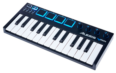 V mini, 25 Tasten USB-MIDI-Controller, 25 anschlagdynamische Mini-Tasten, 4 anschlagdynamische Pads mit Hintergrundbeleuchtung, Tonhöhe,