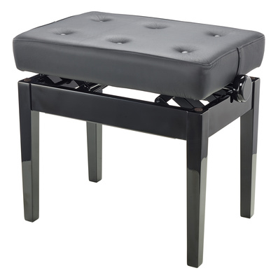 K&M Piano Bench 13995, Klavierbank aus Buchenholz, schwarz glänzend, genoppter Echtlederbezug, Spindelmechanik mit Doppelscherensystem,