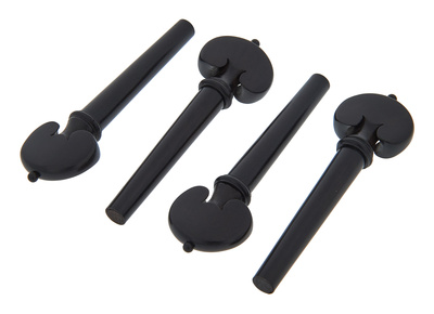 ZW 981 Wirbel für Violine Herzform, schwarzer Ring und schwarzer Knopf, Ebenholz, medium, Durchmesser 8,5mm, kompletter Satz aus 4