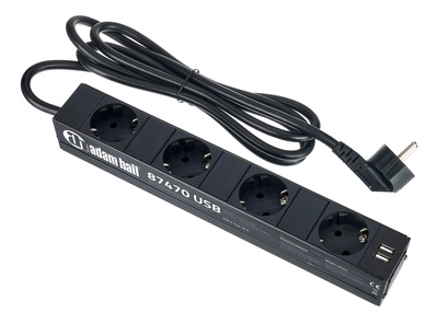 87470 USB Power Strip, 4-fach Steckdosenleiste mit 2 USB-Ladebuchsen, 2 USB Buchsenausführung Typ A, 16 A und 250V, Kabellänge 2m, Aluminium