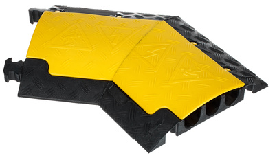 85210L Defender Mini, L, 3-Kanal aus gelb-schwarzem polyurethane (PU), 45° Biegung links Kabelbrücke, Belastbarkeit: ca. 2 t bei einer