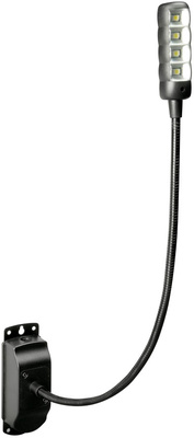 Stands SLED 1B ultra, Schwanenhalsleuchte mit Montagesockel, Schwanenhalslänge: 300 mm mit 4 LEDs Wieß, 12VDC 500mA Netzteil inkl.,