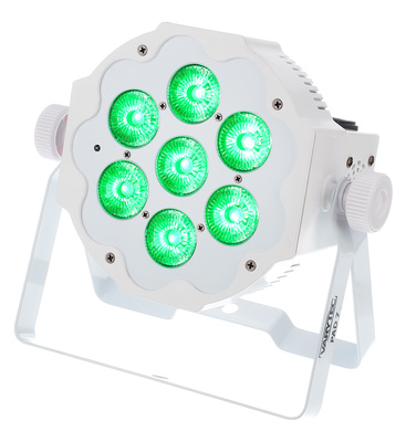 B-Stock, Varytec LED Pad7 7x10W 6in1 RGBWAUV WH, flacher LED Scheinwerfer mit 7x 10 W RGBAWUV LEDs, inklusive IR-Fernbedienung und Doppelbügel,