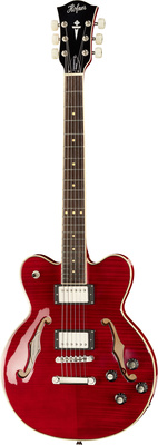 Verythin Deluxe HCT-VTH-D-TR E-Gitarre, Semi Hollow Body, verkleinerter Verythin Korpus, maximal 37 cm Korpusbreite, Body aus geflammtem Ahorn,