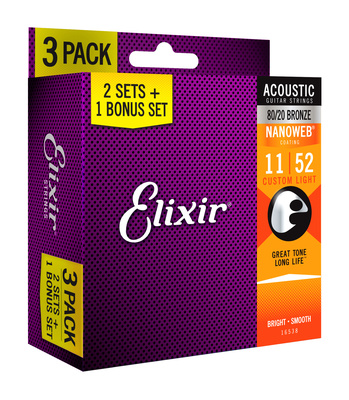 Elixir Nanoweb Custom Light Acou- 3P dengtos akustinės gitaros stygos