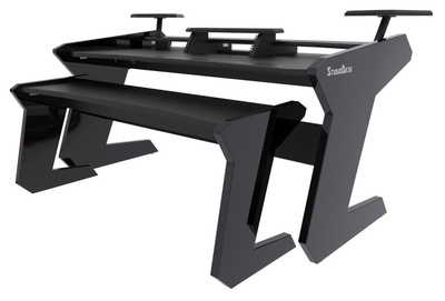 B-Stock, Studio Desk Enterprise Desk; Studiotisch aus MDF; 1x 19"" 3 HE plus 2x 19"" 1 HE Rack Ablage; Kabelmanagement unter dem Tisch; rollbarer