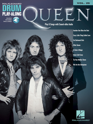 Hal Leonard Drum Play-Along Queen mušamųjų instrumentų natų sąsiuvinis