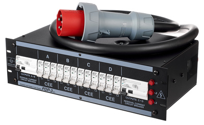 B-Stock, GLP PDP-3/DFI63-16; 63 A Stromverteilung; stabiles Gehäuse aus Stahlblech; 19"" Gehäuse 3HE; Eingang: 63 A CEE Stecker mit 2 m Kabel