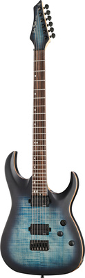 B-Stock, Harley Benton Amarok-Baritone Black Blue Flame Burst; Arched Modern Comfort Korpus Baritone E-Gitarre mit matched Headstock; Korpus: Mahagoni