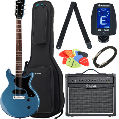 Harley Benton DC-Junior Pelham Blue elektrinės gitaros komplektas