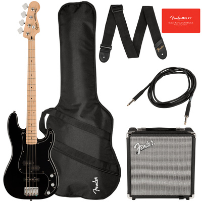 Squier Aff. P Bass MN PJ PACK BK bosinės gitaros komplektas