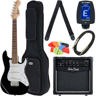 Squier Mini Strat V2 BK IL elektrinės gitaros komplektas